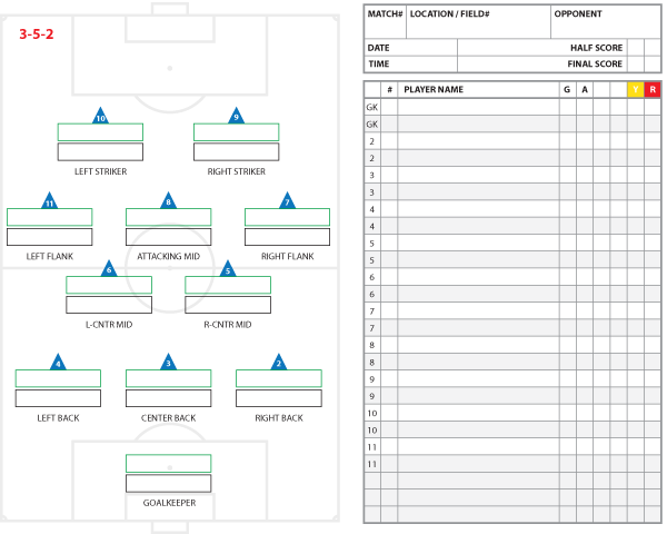 3-5-2 Formation Starters and Substitutes Template
