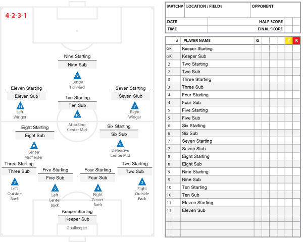 4-2-3-1 Formation Starters and Substitutes Template